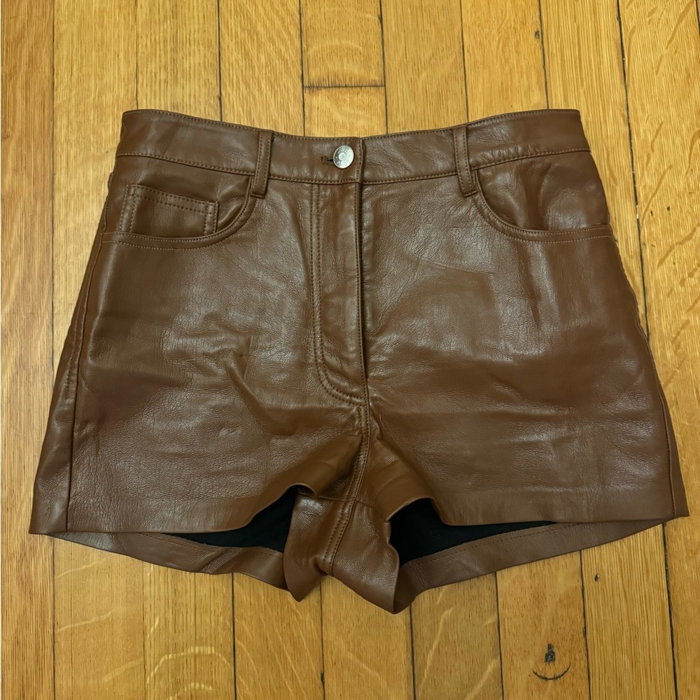 Aritzia High Waist Leather Shorts - Brown
